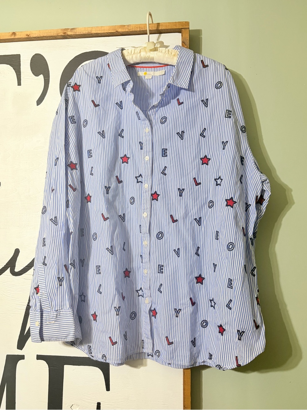Joules Blue and White Striped Shirt with Red Trim